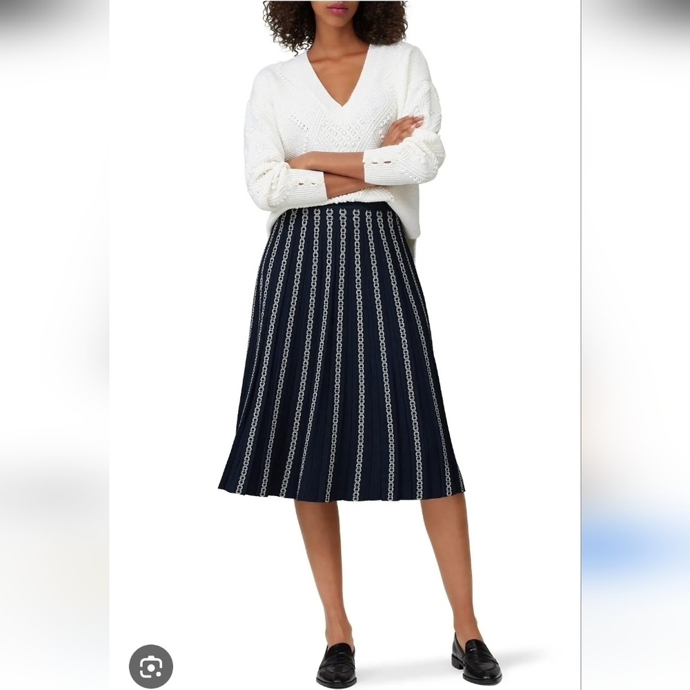 Tory Burch Gemini Link Jacquard Navy Blue Skirt Size XL